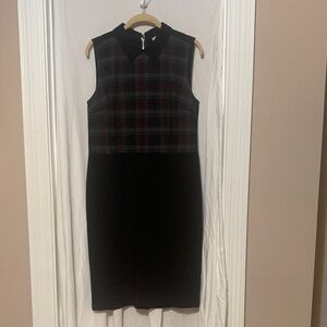 LOFT Black and Red Plaid knee length sleeveless Dress with collar. Size 8 EUC
